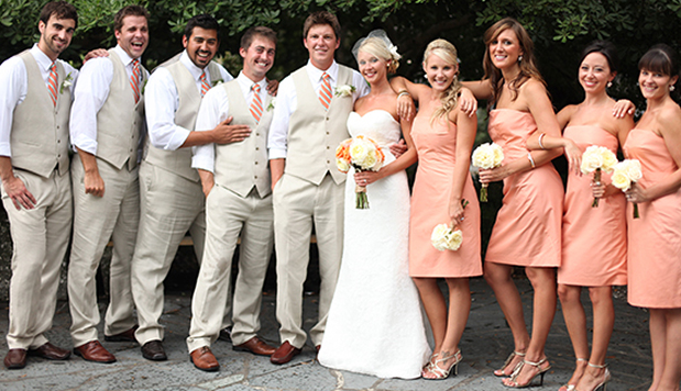 peach, beige and aqua bridal party