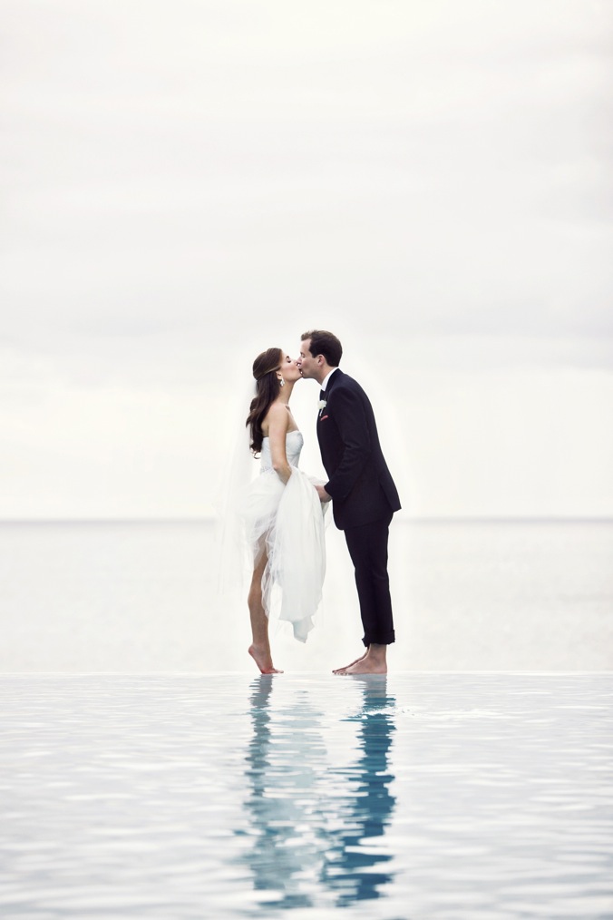 bride and groom kissing in the water Studio 1208