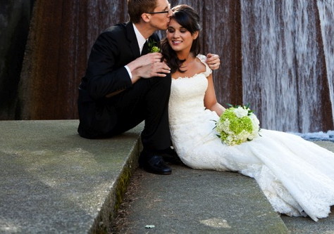 modern green and white wedding