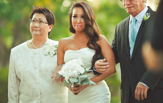 glamourous bride emotional walk down the aisle
