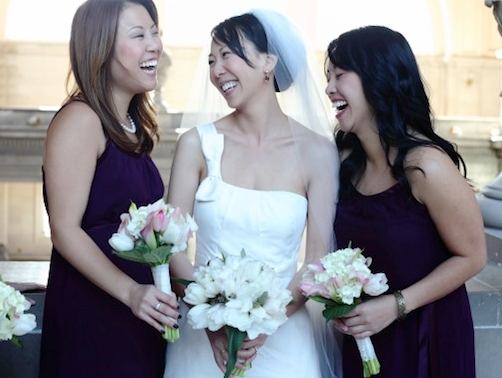 city hall wedding bride and bridesmaids