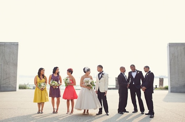 justin alexander dress and colourful bridesmaids