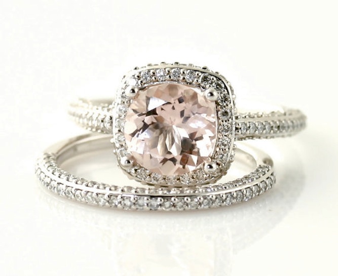 Engagement  Wedding Rings on Etsy Pink Engagement Ring And Wedding Band Set
