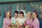 pink and mint green pastel lace bridesmaids dresses