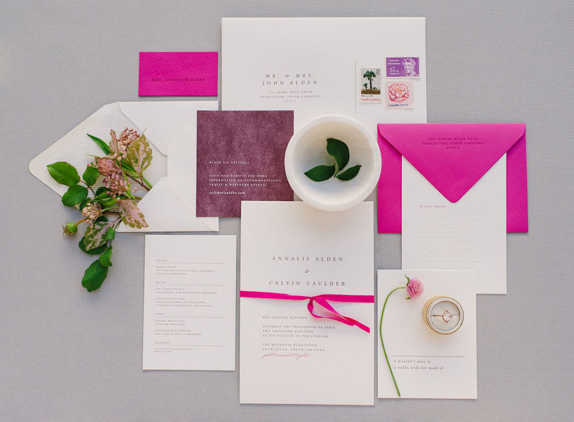 Elegant Fuchsia Wedding Inspiration in Charleston – Carrie Joy Photography – Detailed I Dos 46